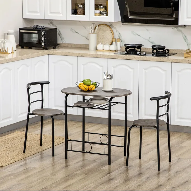 Esstisch-Set 80x53x74,5 cm Schwarz mit 2 Stühlen und Regal, modernes platzsparendes Design