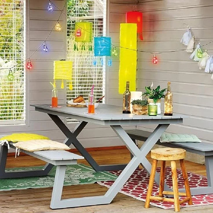 Spetebo LED-Lichterkette Solar mit 10 bunten LED Glühbirnen, 10-flammig, 450 cm lang - Garten Dekobeleuchtung mit farbigen Lampen – Bild 6