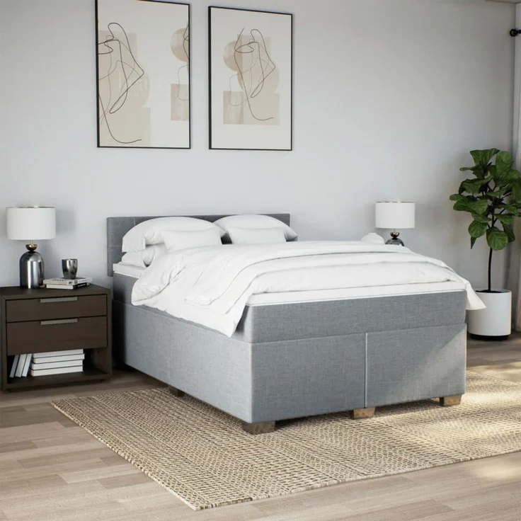 vidaXL Boxspringbett mit Matratze Hellgrau 160x200 cm Stoff 3288239 – Bild 4