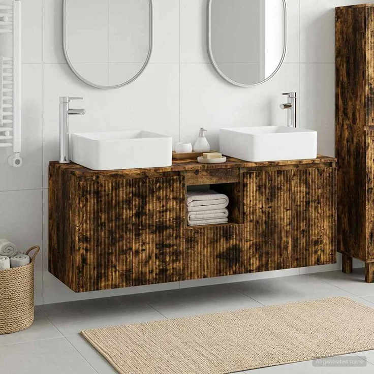 vidaXL Badezimmerschrank-Set 3 stk. Geräucherte Eiche 135 x 35 x 80 cm 3405662 – Bild 1