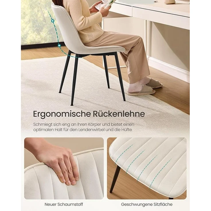 SONGMICS Esszimmerstuhl 4er Set, Küchenstuhl, Polsterstuhl, bis 120 kg belastbar, Stahlbeine, Gebogene Rückenlehne, für Esszimmer, Küche, cappuccinobeige-tintenschwarz – Bild 4