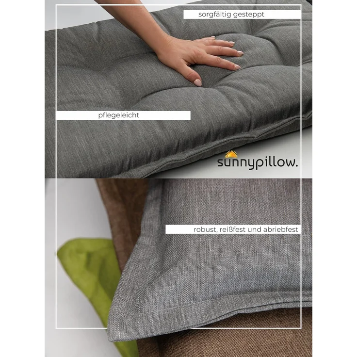 sunnypillow Hochlehnerauflage Gartenstuhlauflagen mit abnehmbarem Kopfpolster 120x50x9 cm, (1 St), Auflage Polsterauflagen UV-Lichtecht – Bild 4