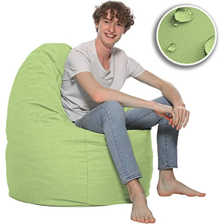 HomeIdeal - Sitzsack XXL Bodenkissen für Erwachsene & Kinder - Geeignet für Gaming oder Entspannen - Indoor wie Outdoor da er Wasserfest ist - mit EPS Perlen, Farbe:Limettengrün, Größe:XXL – Bild 6