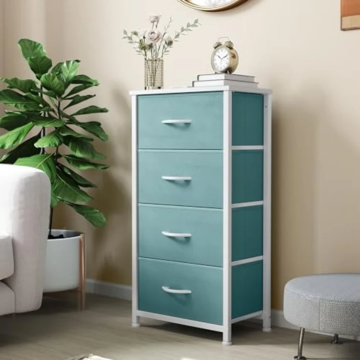 YITAHOME Kommode,Kommode mit 4 Schubladen,Schrank,Stoffschubladen mit Griffen,Metallgestell,Dauerhaft,Grün – Bild 2