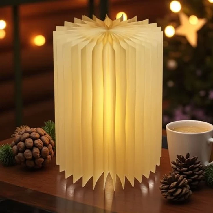 Spetebo LED Tischleuchte LED Design Tischlampe faltbar aus Papier in weiß - 30 cm, Batterie betrieben, LED, warm weiß, mit integrierte Magnete – Bild 1
