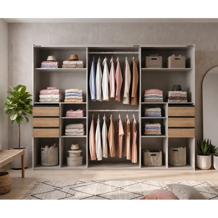Schwebetürenschrank Kleiderschrank 3trg 273cm Eiche Dekor Spiegel u Passepartout – Bild 8