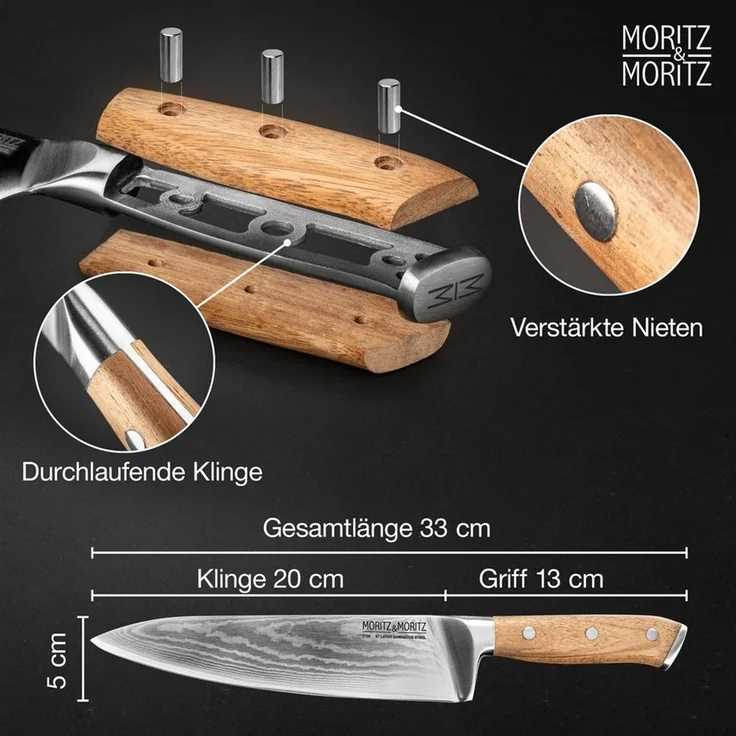 Moritz & Moritz Fleischmesser Damastmesser - Stahl 67 Schichten, ergonomischer Griff – Bild 2