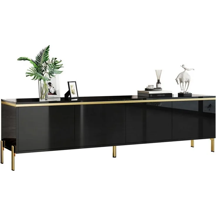 BlingBin TV-Schrank TV-Ständer Hochglanz-Lowboard 170CM (1-St, mit 4 Türen, Metallfüße mit goldfarbenen Akzenten) Kabeldurchführung, modernes TV-Lowboard für Wohnzimmer