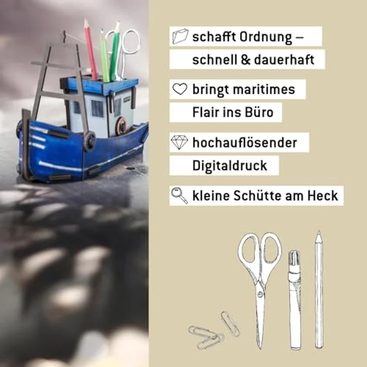 Werkhaus Stiftebox Fischkutter blau Stifte Köcher Halter WE2036 – Bild 6