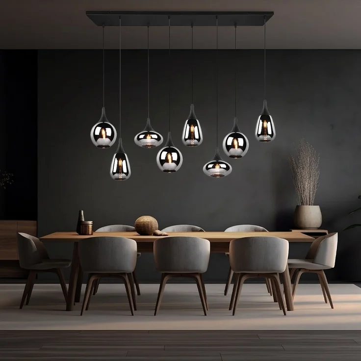 Hängeleuchte, Metall schwarz, Glas chrom bedampft, H 150 cm – Bild 5