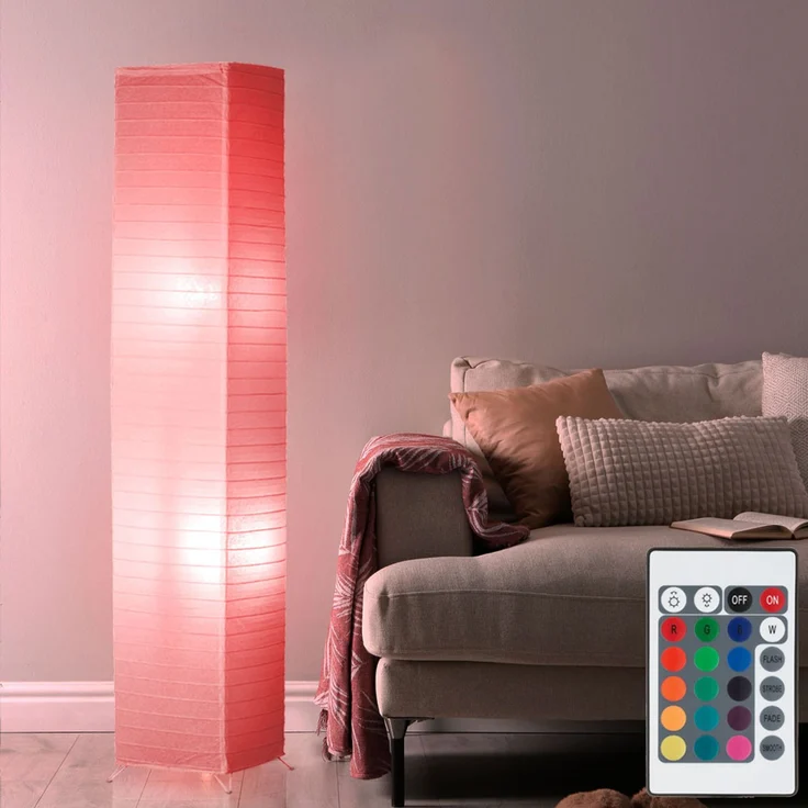 RGB LED Stehleuchte, Papier weiß, dimmbar, Fernbedienung, H 130 cm – Bild 2