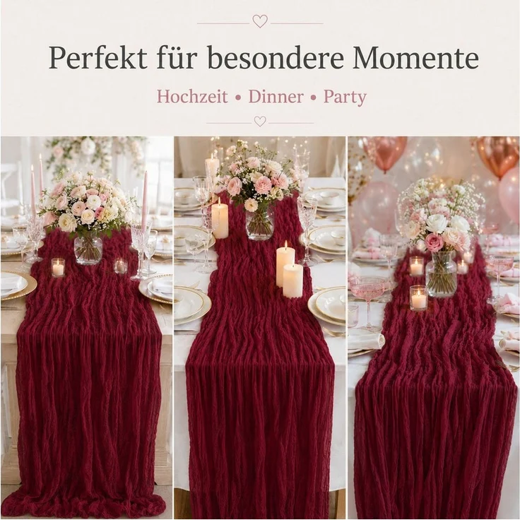 JASLIFE Tischläufer Käsetuch Gaze im boho deko herbst tischläufer (10-tlg, 55 x 300 cm, 90 x 300 cm), Natürliche Faltenstruktur, weich fallend, vielseitig dekorierbar – Bild 4