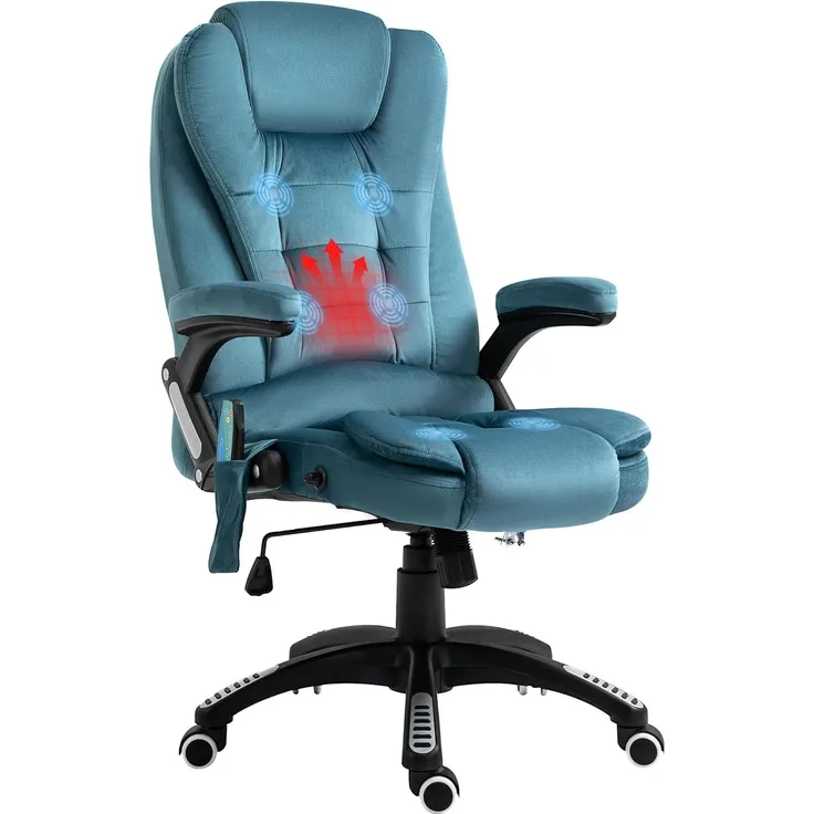 Vinsetto Massagesessel Chefsessel mit Massagefunktion höhenverstellbarer Drehstuhl ergonomischer Gamingstuhl Bürostuhl Massage Blau 67 x 74 x 107-116 cm