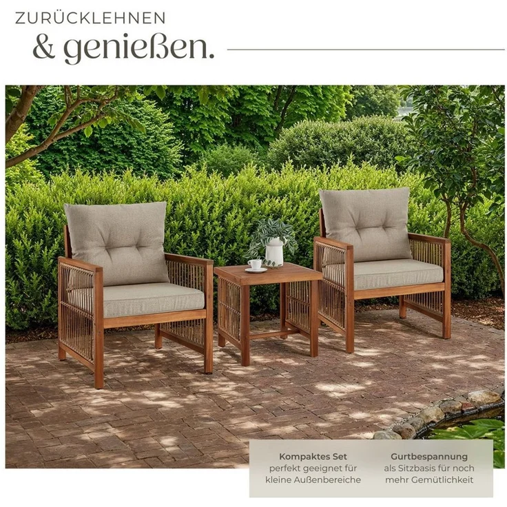 tectake Essgruppe Lounge-Set Eivissa, belastbar und wetterfest mit XXL-Polsterung, (Set, 3-tlg), Stabile Gestelle aus massivem Akazienholz – Bild 3