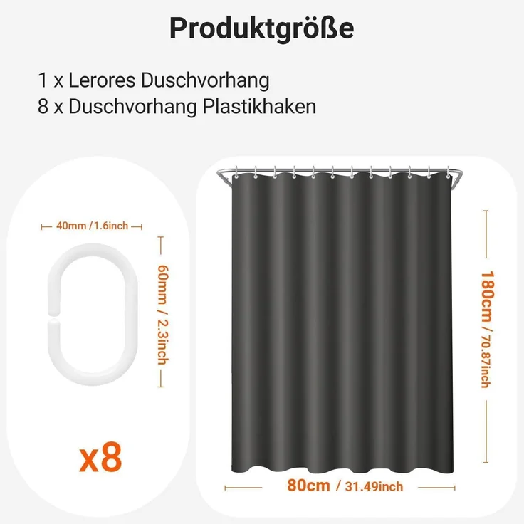 Duschvorhang Waschbar Wasserabweisend Dunkelgrau 80 x 180 cm – Bild 2