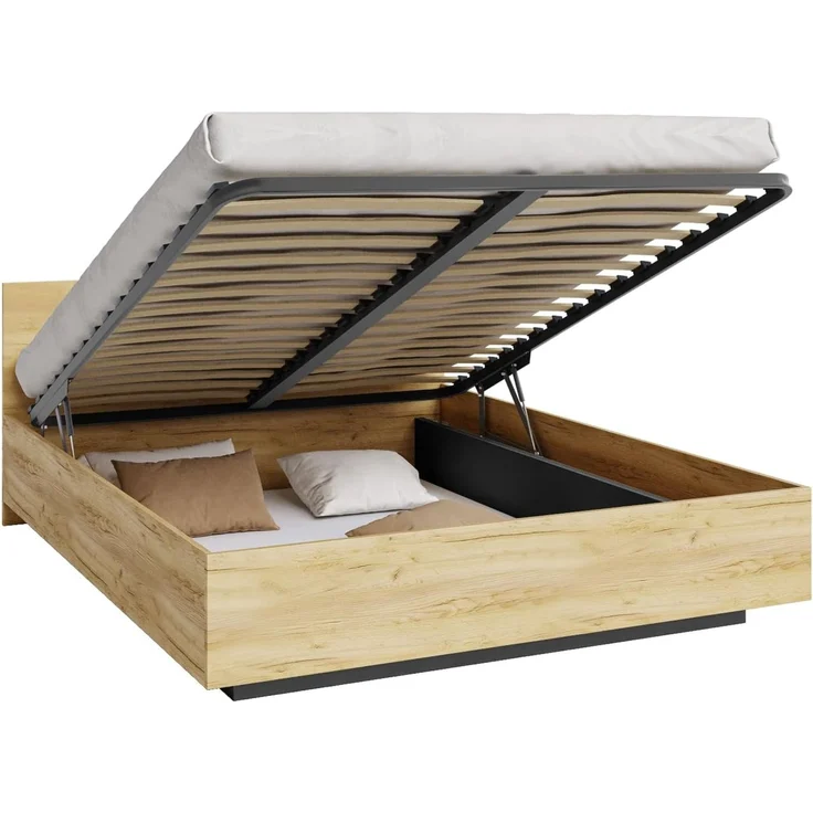 FDM Stauraumbett moderner Bettrahmen Doppelbett 120x200, 140x200, 160x200, 180x200cm (MADE IN EU - mit klappbaren Bettkasten für viel Stauraum, Bett in Schwebeoptik - in Grau, Weiß oder Natur), Metallrahmen mit hydraulischer Klappfunktion für mehr Stau... – Bild 7