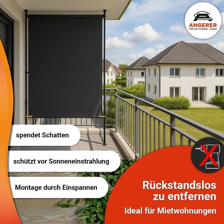 Angerer Freizeitmöbel GmbH Balkonsichtschutz Standard - Senkrechtmarkise für Sicht- und Sonnenschutz - Montage ohne Bohren und Dübeln - ideale Balkonmarkise für Mietwohnungen (Orange, 120 cm) – Bild 5