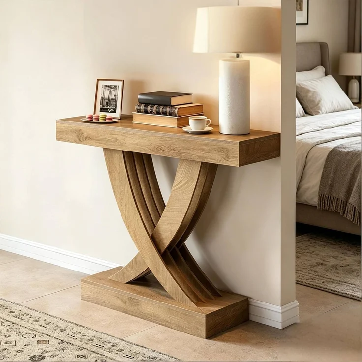 DESVIAE Beistelltisch mit X-Fußgestell aus MDF Braun, H 85 x T 110 x B 30 cm – Bild 2
