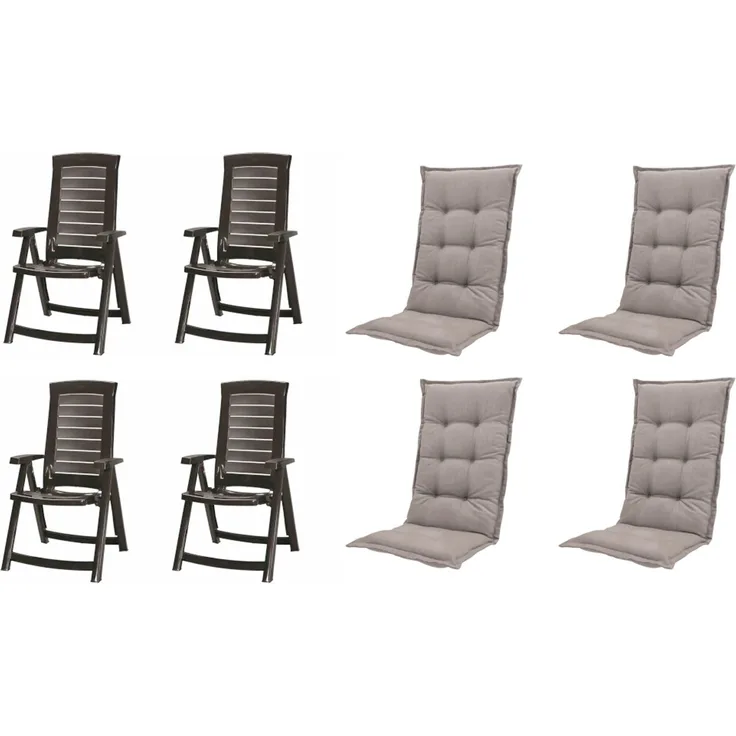 SET Aruba, 4 x Klappsessel graphit, 4 x Auflage taupe