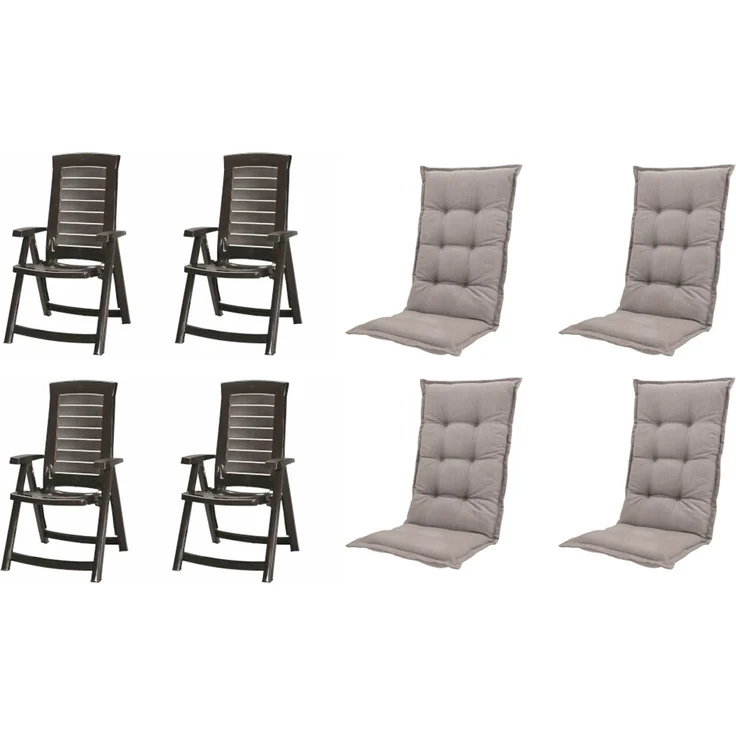 SET Aruba, 4 x Klappsessel graphit, 4 x Auflage taupe – Bild 1