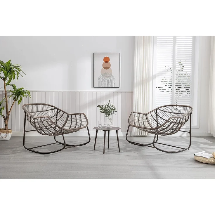 LVHOM Schaukelstuhl mit gepolstertem Kissen, Rattanstuhl mit Stahlrahmen, Lounge Sessel, Schaukelsessel, 1 St, für Balkon/Garten/Wohnzimmer/Schlafzimmer – Bild 6