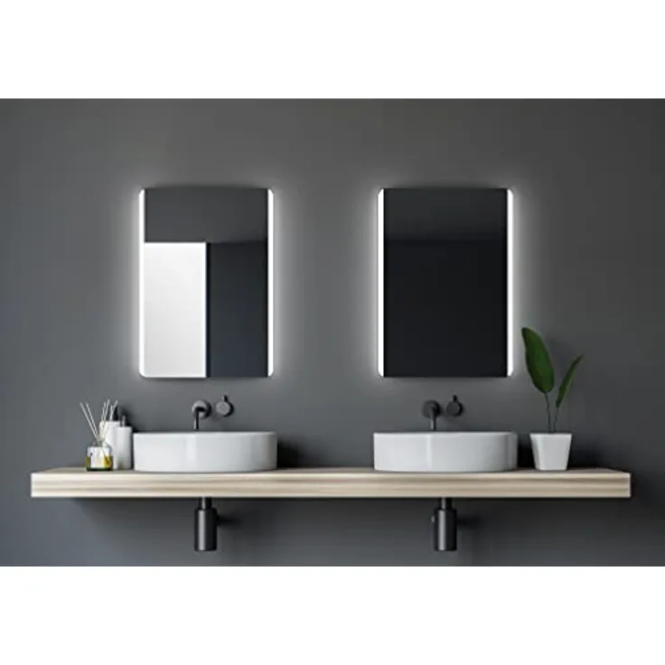 Talos Badspiegel Chic 50 x 70 cm, mit energiesparender LED-Beleuchtung und hinterleuchteten Lichtausschnitten, spritzwassergeschützt, vertikale/horizontale Aufhängung