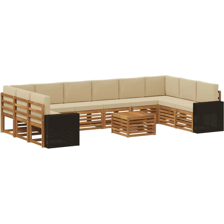 vidaXL Outdoor-Sofagarnitur 11 stk. 10-Sitzer Natur und Beige 3384934 – Bild 2