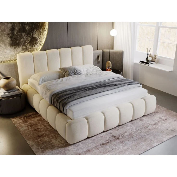 GRAINGOLD Cloud Bett 180x200, Polsterbett ohne Bettkasten, Velvet-Stoff, mit Lattenrost, Beige – Bild 4