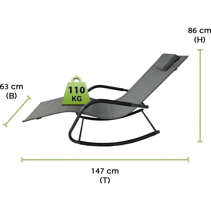 Spetebo Gartenliege Garten Schaukel Liege mit Kopfkissen 147 x 63 cm, Stück, 1 St, Liege, anthrazit - Wetterfeste Relax Sonnenliege – Bild 2