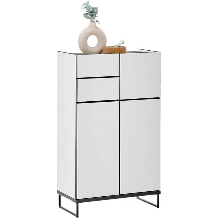 moebel-dich-auf Highboard VEGAS (Badezimmerschrank, Midischrank), Weiß matt, Absetzung: Schwarz, Breite 60 cm