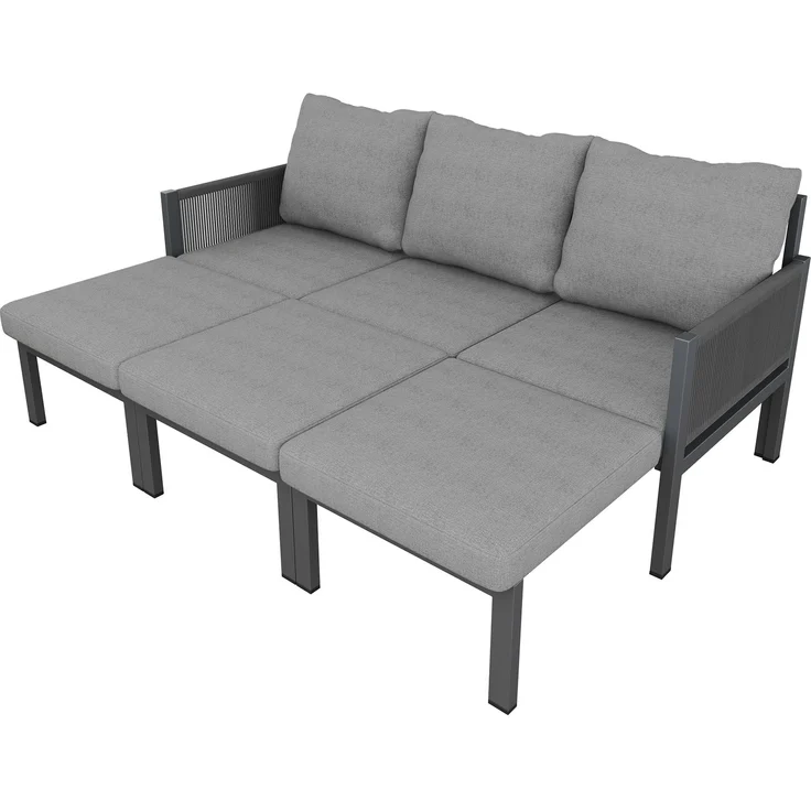 Merax Gartenmöbel-Set, Outdoorsofa, 3-Sitzer-Sofa, Multifunktionales Sofa, lässt sich in einen Liegesessel verwandeln, verzinktes Eisen, grau – Bild 10