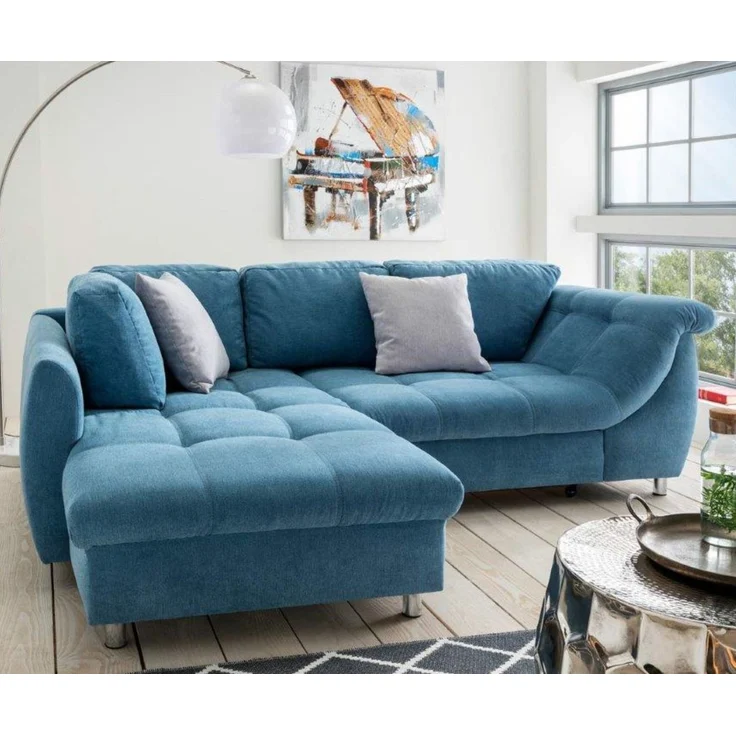 Ecksofa Schlafcouch Polsterecke L-Garnitur Wohnlandschaft Ottomane links in Blau – Bild 2