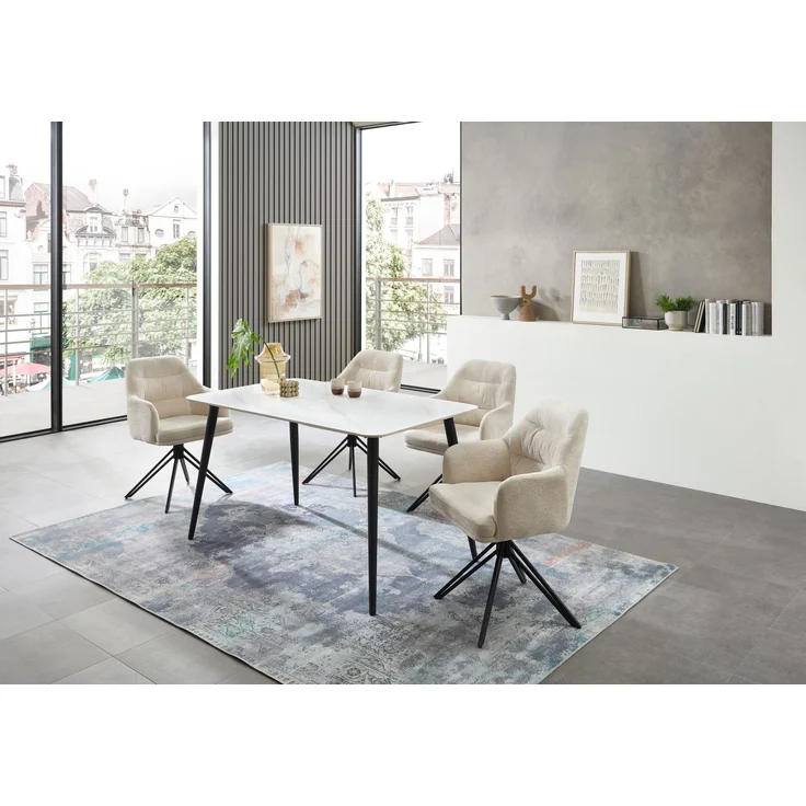 Esstisch >Cody< in weiß, schwarz, Keramik, Metall - 140x76x80cm (BxHxT) – Bild 3