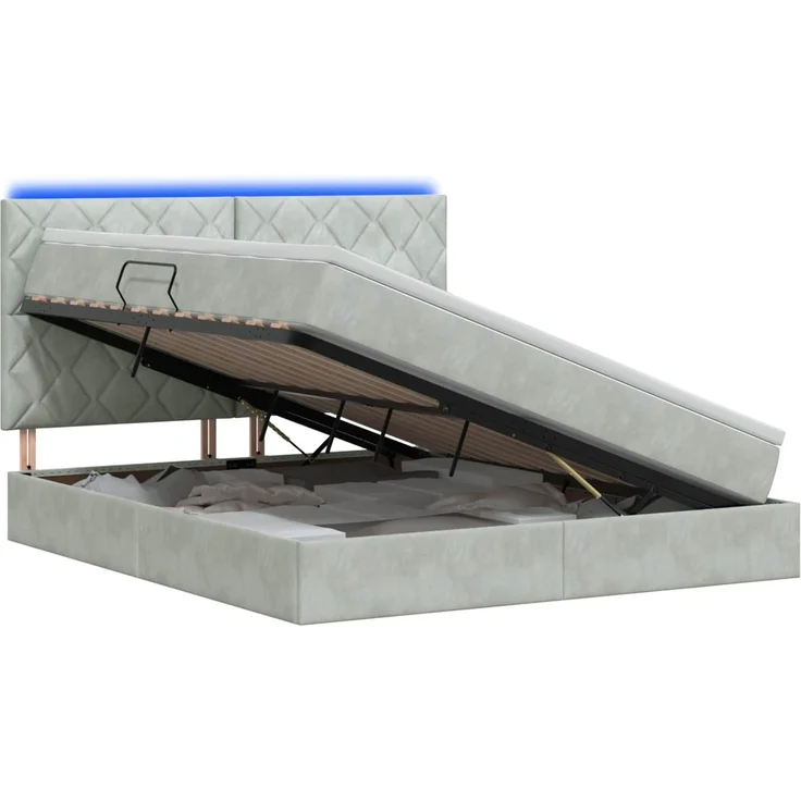 vidaXL LED-Speicherbett mit Matratze Hellgrau 180 x 200 cm Samt 3460206 – Bild 2