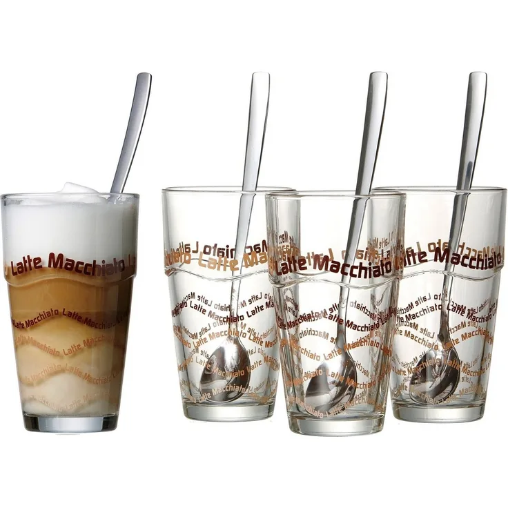Ritzenhoff & Breker Latte-Macchiato-Glas, Glas, 4 Gläser, 4 Longdrinklöffel