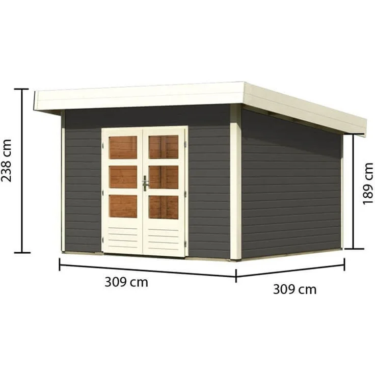 Gartenhaus Northeim 3 - 309x309 cm, 38 mm Holz terragrau, Karibu – Bild 2