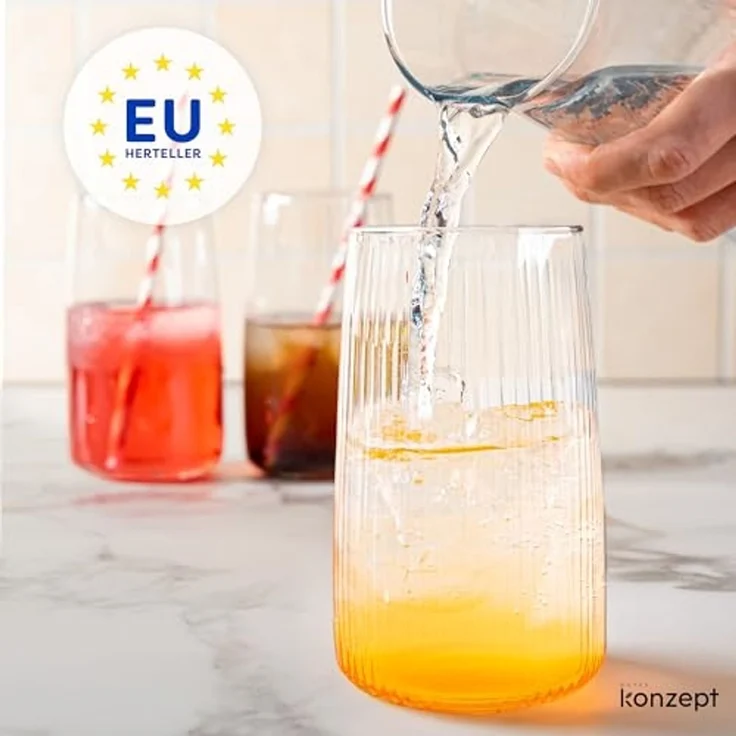 KONZEPT Gläser-Set 6 teilig mit Rillenstruktur (480 ml), Trinkgläser hohe Qualität, 6-tlg, Bleifreies Glas, Hergestellt in der EU – Bild 2