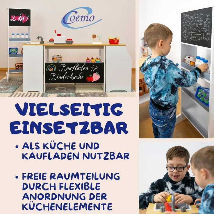 Coemo Spielküche Ida 4er Set aus Holz 4-tlg. Kinderküche in Grau – Bild 3