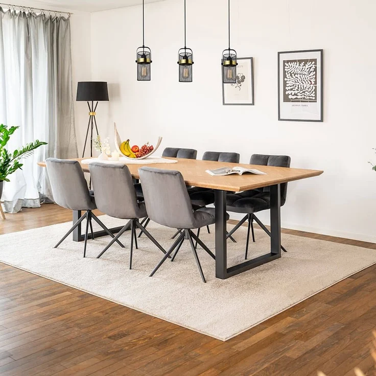 HOME DELUXE Essgruppe Eckig AVENCIA inkl. U-Fuß - 240 x 120 cm Fishbone Oak 6 Stühle – Bild 1