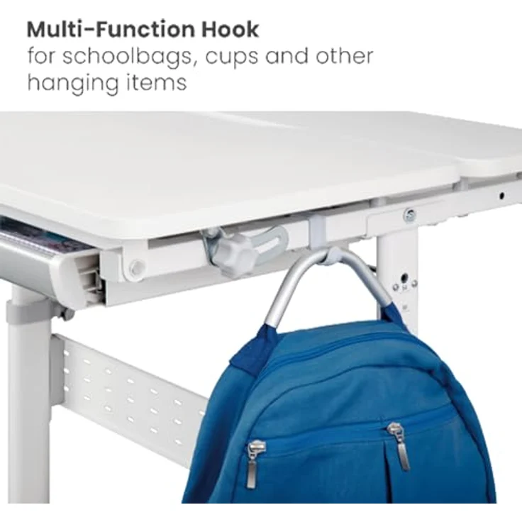 Ergo Office Kinderschreibtisch ER-483, ergonomisch mit Höhenverstellung 54-76 cm und Neigungsverstellung bis 40°, inkl. Ablage und Schublade – Bild 7