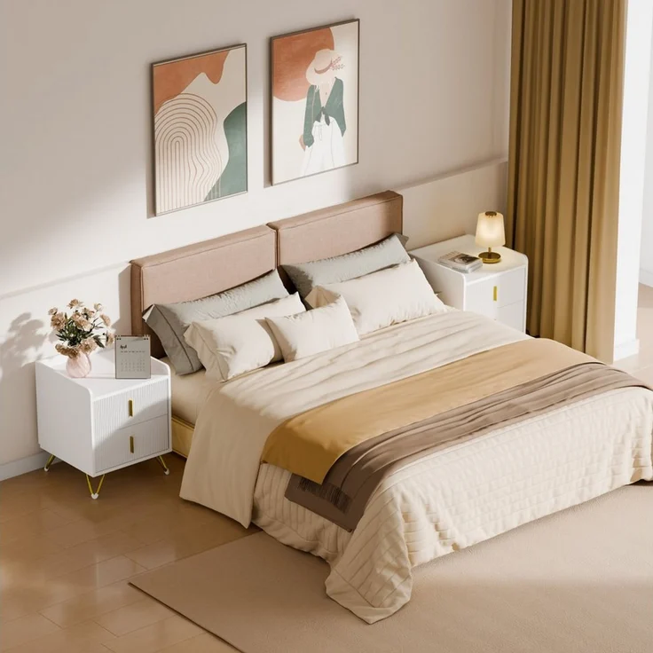 Mondeer Nachttisch Nachtkommode (2-St, 50 x 40 x 50 cm), mit 2 Schubladen, Kleiner Bettkasten in Weiß & Gold – Bild 1