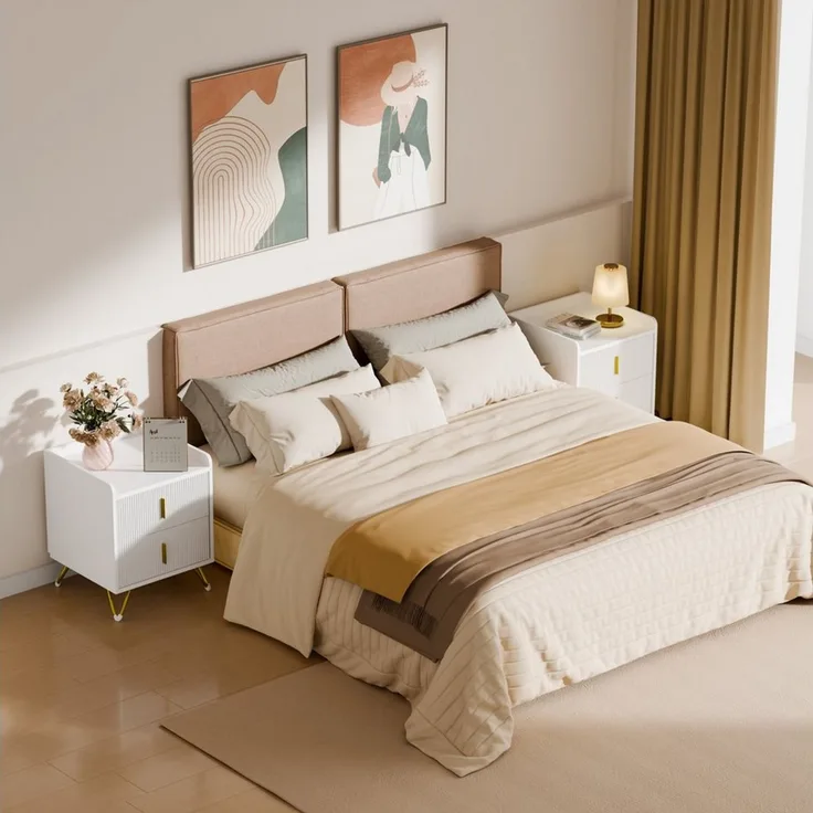 Mondeer Nachttisch Nachtkommode (2-St, 50 x 40 x 50 cm), mit 2 Schubladen, Kleiner Bettkasten in Weiß & Gold