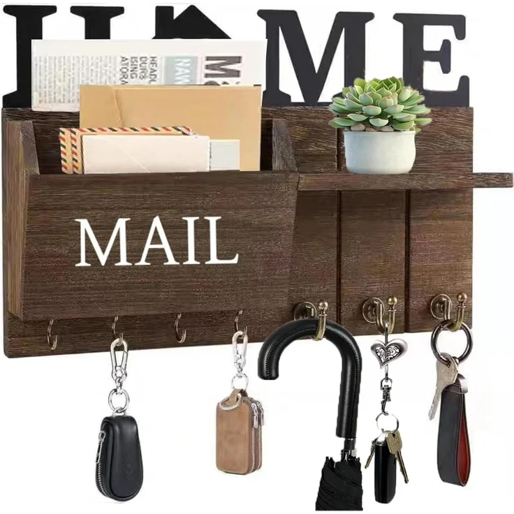 Refined Living Schlüsselbrett Schlüsselablage Wand, Mail Organizer für Wand, Key Rack Wand mit Haken, (Schlüsselhalter Wandmontiert, Schlüsselhaken, Rustikaler Landhaus-Schlüsselhaken mit 7 Haken, Ideal zur Aufbewahrung von Schlüsseln, Post, Taschen un... – Bild 2