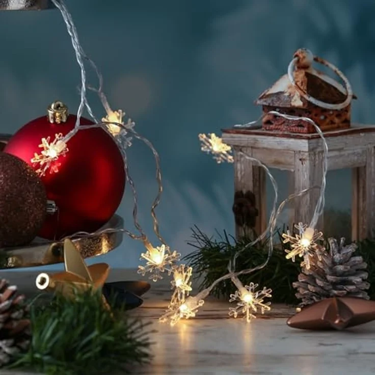 MARELIDA LED-Lichterkette Schneeflocken 2m Deko Winter Weihnachtsbeleuchtung Timer für Innen, 10-flammig – Bild 4