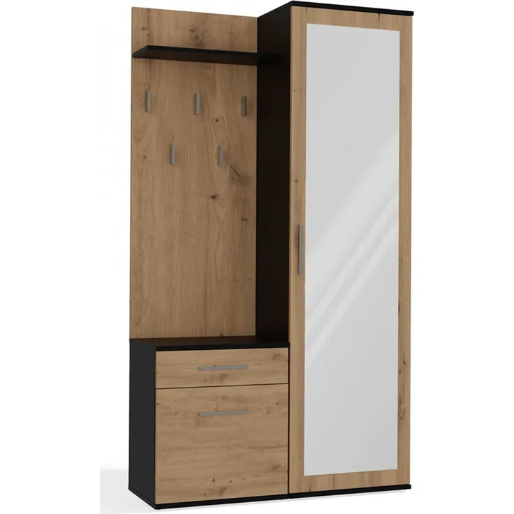 Selsey 'Duvio' Flurgarderobe mit Schrank und Spiegel, Eiche Artisan / Grau, 100 cm
