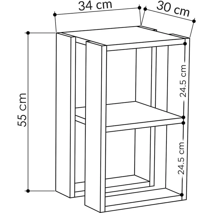 Dmora Nachttisch Imai 30 x 30 x 55h cm Weiß, 2 Regalböden – Bild 2