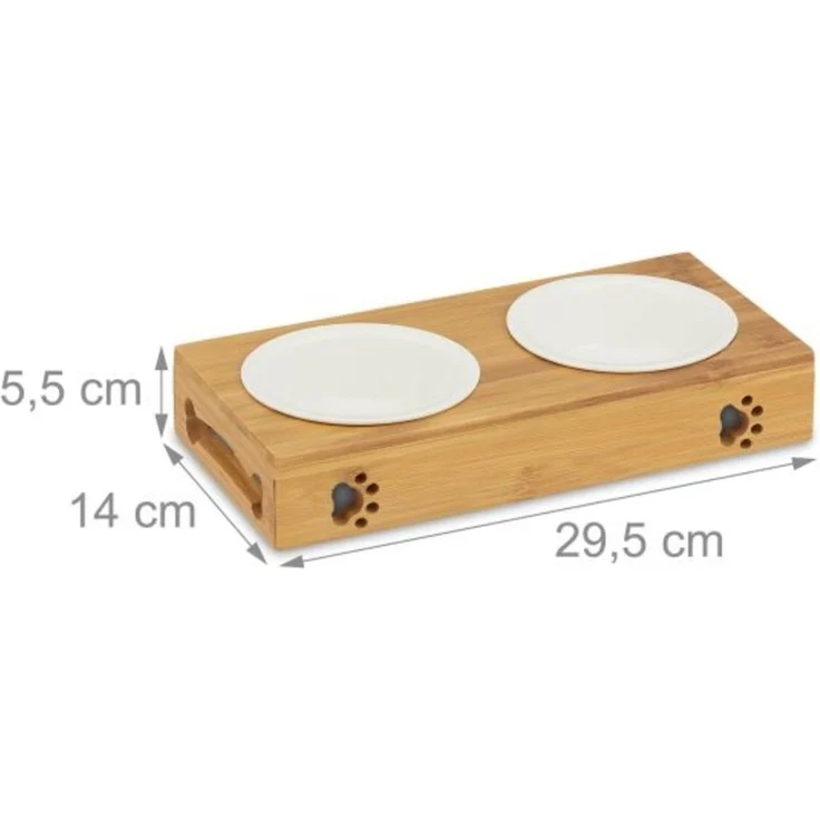 ABC Napfständer für Hunde und Katzen, Bambus / Keramik, natur, H 16 x T 28 x B 28 cm – Bild 3