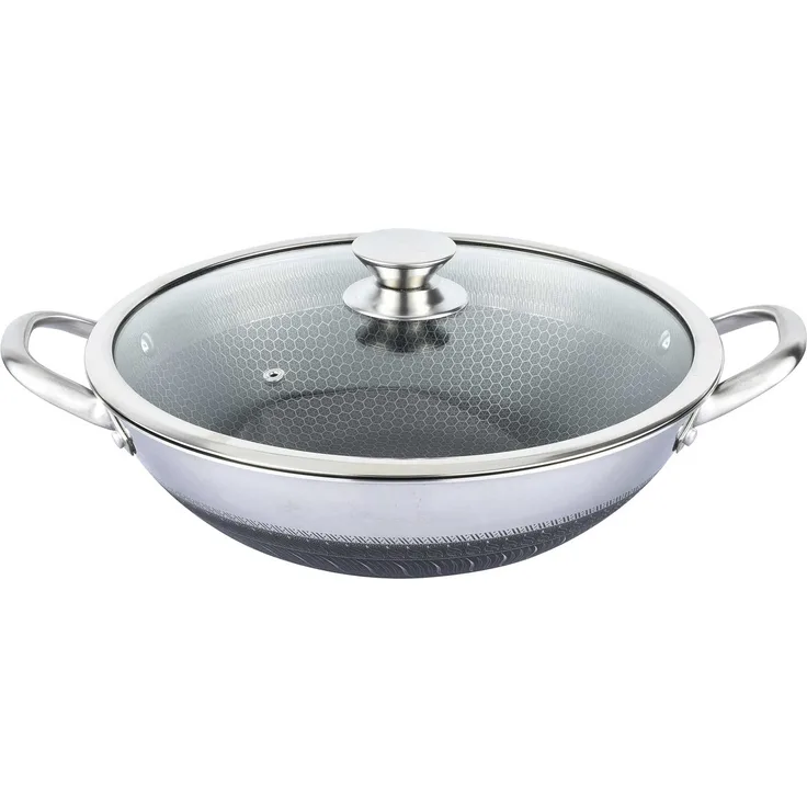 Bratpfanne Edelstahl 40 cm Antihaft Wokpfanne Glasdeckel Asia Schmortopf Induktion