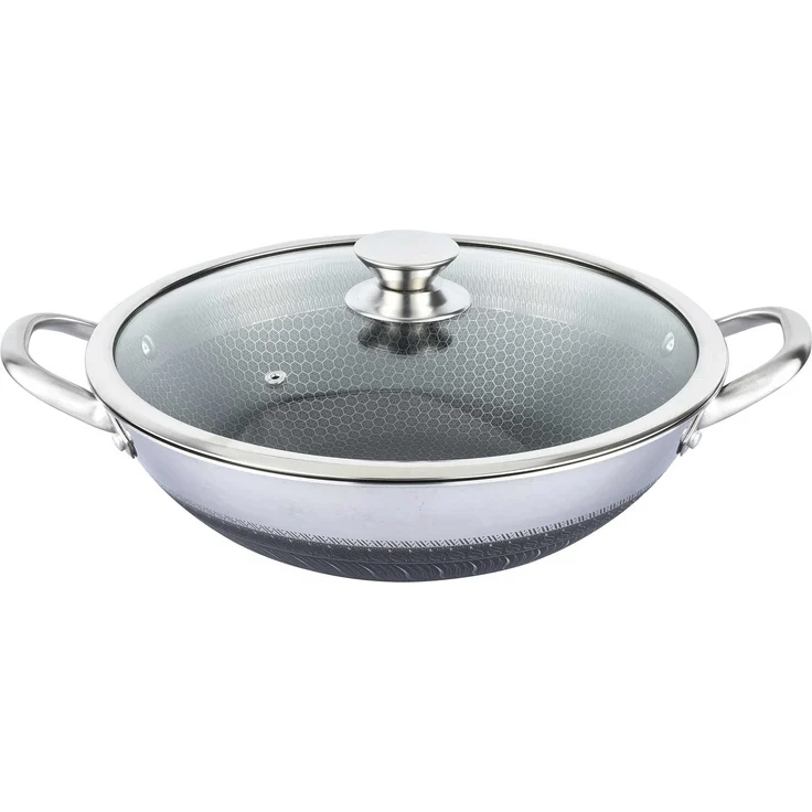 Bratpfanne Edelstahl 40 cm Antihaft Wokpfanne Glasdeckel Asia Schmortopf Induktion – Bild 1