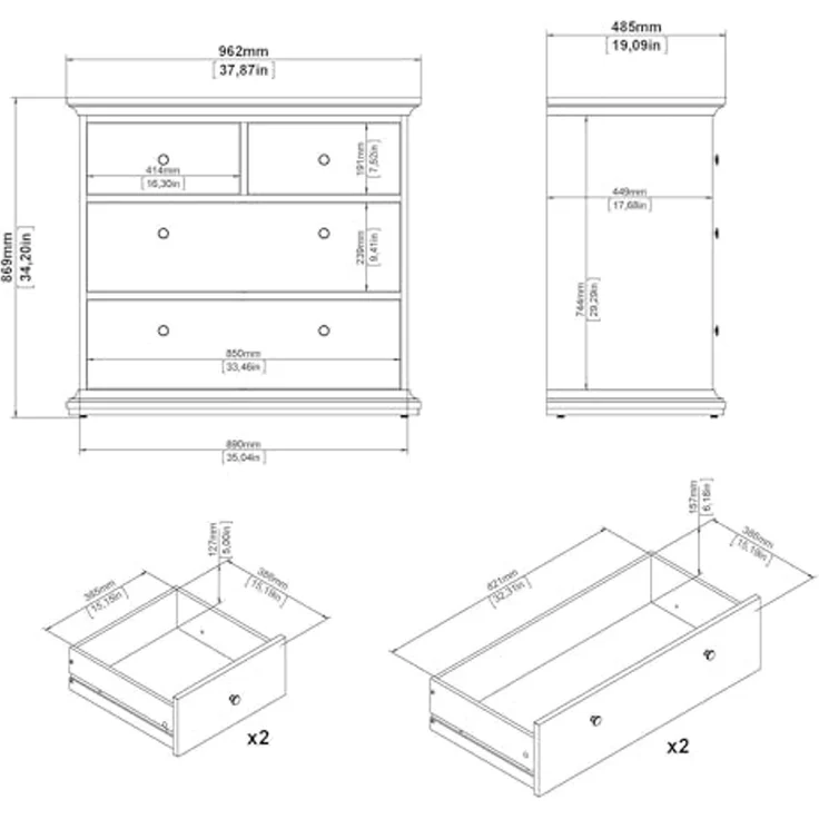 Dmora Kommode mit Vier Schubladen, Farbe Grau, 96,2 x 86,9 x 48,5 cm – Bild 2